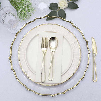 24-Pack Plastic Utensil Set with Modern Hollow Handle Design Gold - Disposable Silverware 7’’ for Parties - Disposables