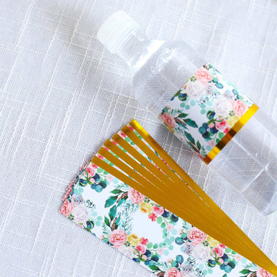 24 Pack White/Pink Water Bottle Labels with Peony Floral Design & Gold Trim Waterproof Bottle Stickers - Decorations