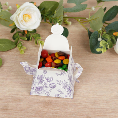 25 Pack 5’’x4’’ Mini Teapot Favor Boxes – White Lavender French Toile Design Gift Boxes - Favor Bags & Boxes