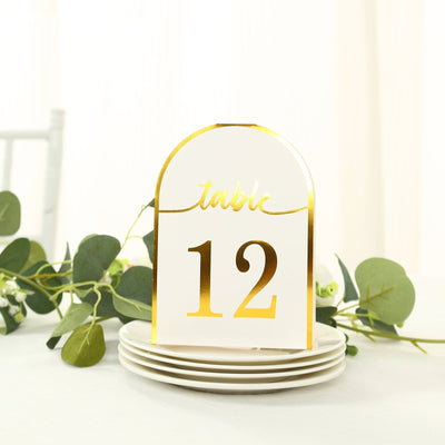 25-Pack 7’’ Disposable Table Numbers White Free Standing Double Sided Table Number Place Cards with Metallic Gold Foil