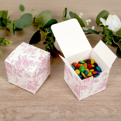 25 Pack Candy Treat Favor Boxes in French Toile Pattern - Matte Pink and White Party Gift Boxes Cardstock Paper