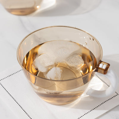 25-Pack Disposable Plastic Coffee Cups with Handles - 6oz Amber Gold Hard Tea Mugs for Hot Beverages - Disposables