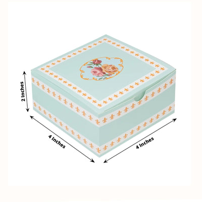 25-Pack Gift Boxes Vintage Rose Floral – Turquoise Cardstock Favor Boxes for Cookies Candies and Mini Keepsakes
