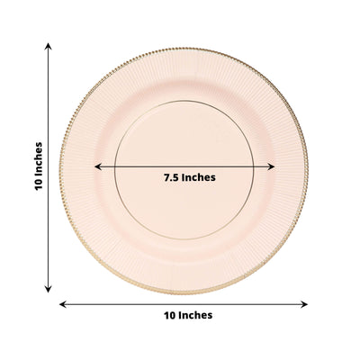 25-Pack Paper 10’’ Round Dinner Plates in Blush Sunray Design with Gold Rim - Disposable Heavy Duty 350GSM Party Plates