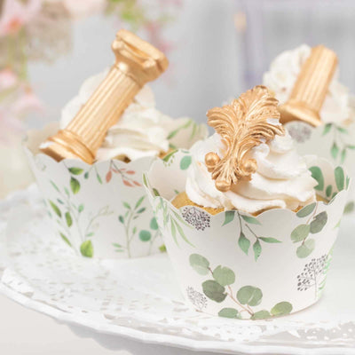 25-Pack Paper Cupcake Wrappers Eucalyptus Leaves Print White Green - Round Muffin Truffle Cup Liners 3’’ - Decorations