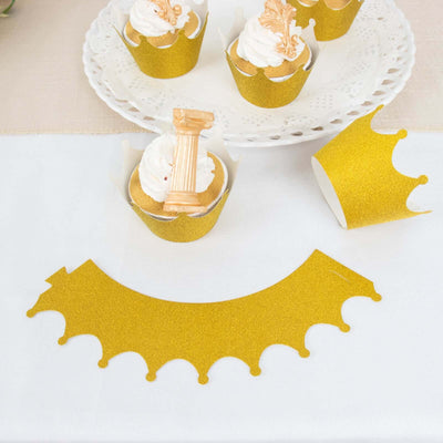 25-Pack Paper Cupcake Wrappers Glitter Crown Design Gold - Dust Free Muffin Paper Cup Liners - Decorations