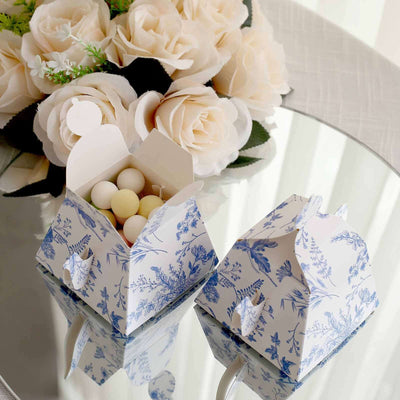 25 Pack White Blue Mini Teapot Party Favor Boxes in French Toile Pattern Tea Time Gift Boxes - 5’’x4’’ - Favor Bags &