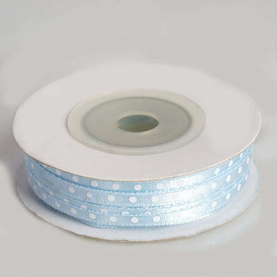 25 Yards 1/8’’ Light Blue Satin Polka Dot Ribbon - Clearance SALE - Ribbons