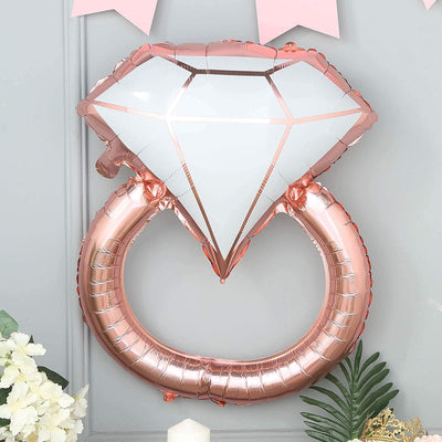 26’’ Giant Rose Gold White Diamond Ring Mylar Foil Helium Air Balloon - Decorations