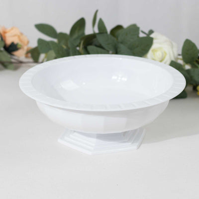 3-Pack Plastic Footed Compote Bowl Flower Vases Roman Style White - Round Decorative Pedestal Table Centerpieces 10’’