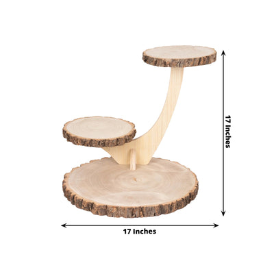 3-Tier Wooden Cupcake Stand Rustic Natural Wood Slice with Tree Branch Style - Farmhouse Dessert Display Cake Holder