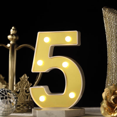 3D Marquee Number "5" Warm White 6 LED Lights Gold - Stylish Light-Up Accent for Events 6"
