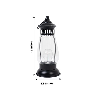 4 Pack 10’’ Black Vintage LED Hanging Lanterns Battery-Operated Metal Hurricane Lamps for Outdoor and Indoor Use - LED