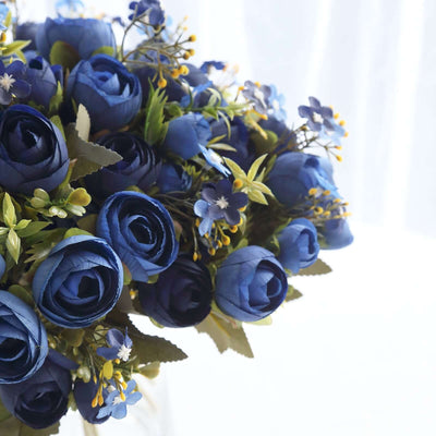 4 Pack 12’’ Artificial Navy Blue Ranunculus Silk Flower Bridal Bouquets Faux Buttercup Floral Arrangement - Silk Flowers