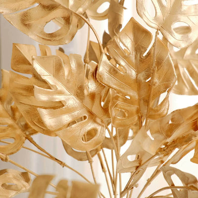 4-Pack Artificial Monstera Leaves Bushes Metallic Gold - Themed Weddings Parties & Events 14’’ - Decorations