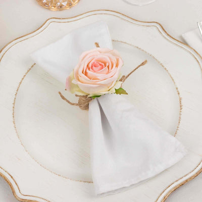 4 Pack Blush Artificial Rose Flower Wooden Napkin Holders Farmhouse Country Floral Napkin Rings - 4’’ - Napkins