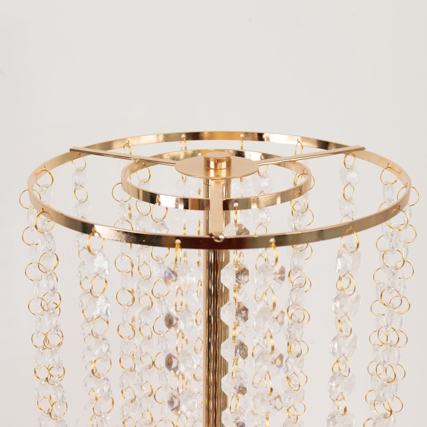 4-Pack Gold Metal Flower Stand Vases with Hanging Crystal Beads – 32’’ Tall Decorative Column Centerpieces for Events