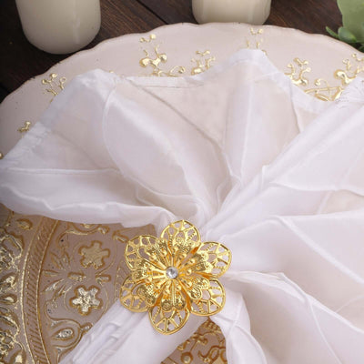 4 Pack Gold Metal Hollow Sun Flower Napkin Rings Modern Flower Shaped Napkin Bands - Napkins