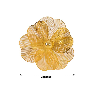 4 Pack Gold Metal Jasmine Flower Napkin Holders with Pearl Center Decorative Floral Napkin Ring Bands - 2’’ - Napkins
