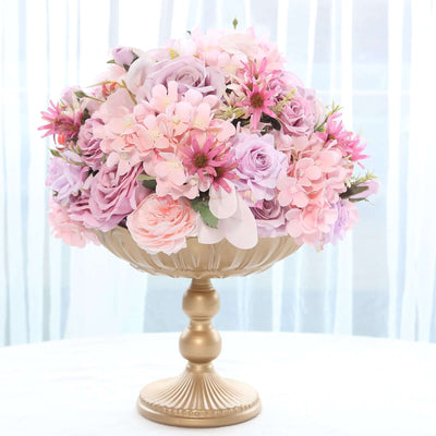 4-Pack Metal Compote Pedestal Bowl Flower Vases with Vintage Floral Pattern Gold - Decorative Wedding Table