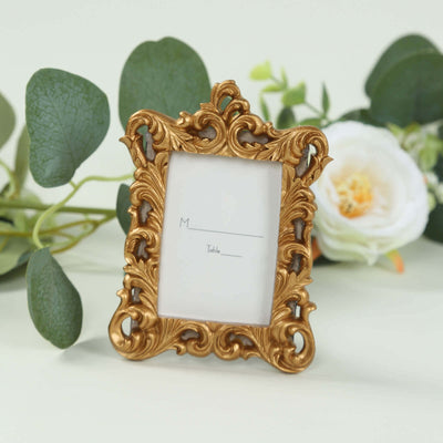 4-Pack Picture Frames Gold Resin Vintage Ornate Design Rectangle - Mini Photo Frame Wedding Place Card Holders & Party