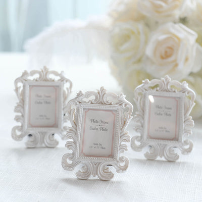 4-Pack Picture Frames White Resin Vintage Baroque Design Rectangle - Mini Photo Frame Wedding Place Card Holders &