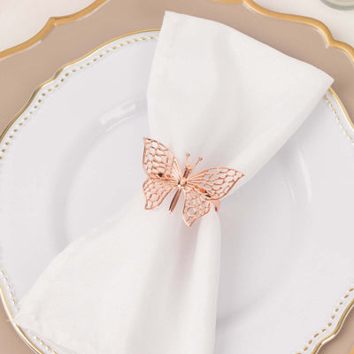 4 Pack Rose Gold Metal Butterfly Napkin Rings Decorative Laser Cut Cloth Napkin Holders - Napkins