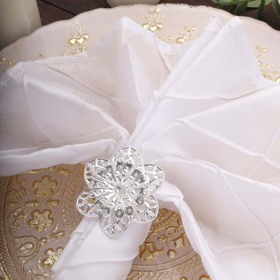 4 Pack Silver Metal Hollow Sun Flower Napkin Rings Modern Flower Shaped Napkin Bands - Napkins