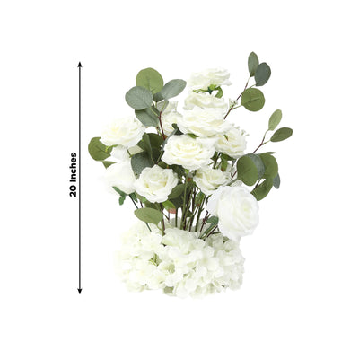 4-Pack White Artificial Flower Arrangements – 20’’ Roses Hydrangeas & Eucalyptus Free-Standing with Foam Base