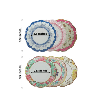 48 Pack Vintage Floral Mini Paper Plates - 3.5’’ Disposable Plates for Snacks Dips - Disposables