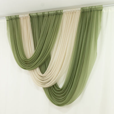 4ft x 4ft Sheer Chiffon Backdrop Valance Drapes – Dusty Sage Green Curved Swag Topper Panel - Backdrops