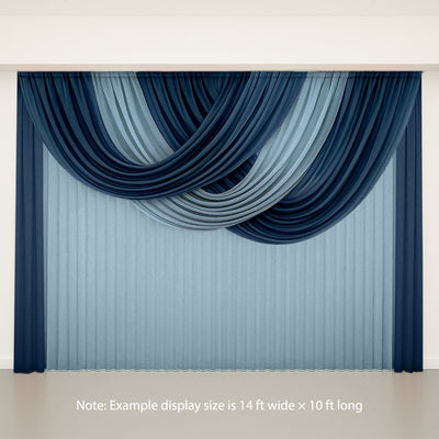 4ft x 4ft Sheer Chiffon Backdrop Valance Drapes – Navy Blue Curved Swag Topper Panel - Backdrops