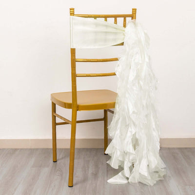 5 Pack Chiffon Satin Chair Sashes Ivory - Easy to Install Ruffled Curly Willow - Chair Sashes