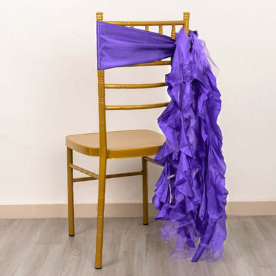 5 Pack Chiffon Satin Chair Sashes Purple - Easy to Install Ruffled Curly Willow - Chair Sashes