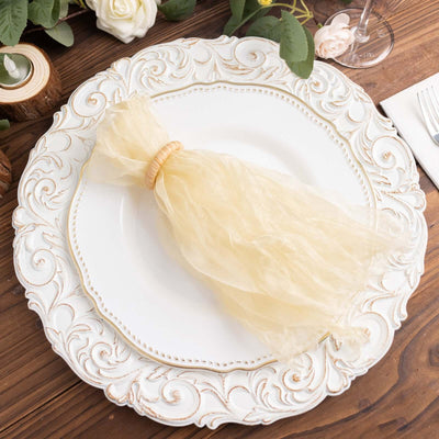 5 Pack Crinkled Organza 21’’x21’’ Napkins Champagne - Rustic Style Dinner & Party Napkins - Napkins