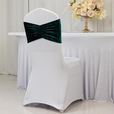 5 Pack Crushed Velvet Chair Bands Hunter Emerald Green Wide Ruffle Style - Textured Chair Sashes for Stunning Event