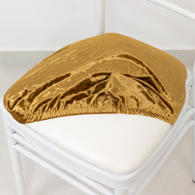 5 Pack Crushed Velvet Seat Pad Covers for Chiavari Chairs – Gold Fitted Dining Chair Cushion Slipcovers Washable &