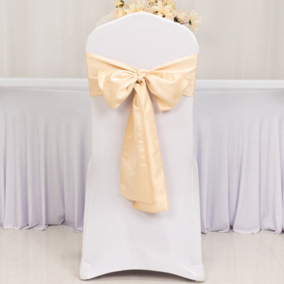 5 Pack Lamour Satin 6’’x106’’ Chair Sashes Beige - Stylish Reusable Decorative Bows - Chair Sashes