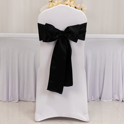 5 Pack Lamour Satin 6’’x106’’ Chair Sashes Black - Stylish Reusable Decorative Bows for Weddings & Gatherings - Chair