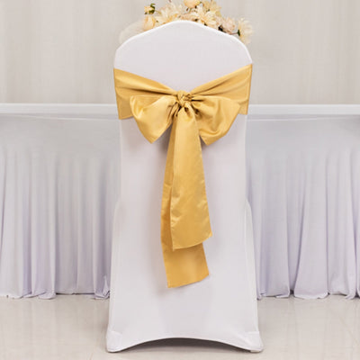 5 Pack Lamour Satin 6’’x106’’ Chair Sashes Champagne - Stylish Reusable Decorative Bows - Chair Sashes