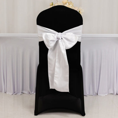 5 Pack Lamour Satin 6’’x106’’ Chair Sashes White - Stylish Reusable Decorative Bows for Weddings & Gatherings - Chair