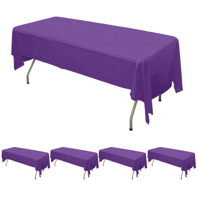 5-Pack Plastic Table Covers Purple Rectangle - Reliable PVC Disposable Covers for Gatherings 54’’x108’’ - Tablecloths