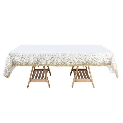 5-Pack Plastic Table Covers White Rectangle with Gold Confetti Dots - Durable PVC Disposable Tablecloths for Events
