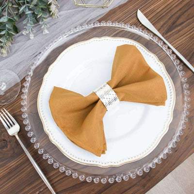 5 Pack Polyester 17’’x17’’ Napkins Gold - Durable & Wrinkle Resistant Dinner Napkins for Everyday Dining & Events