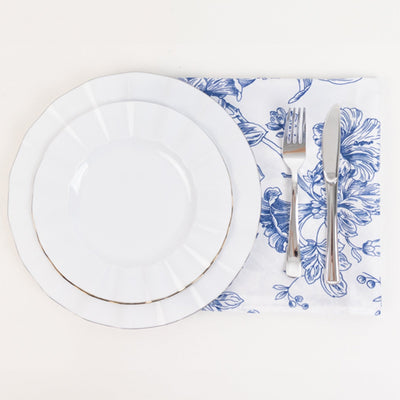 5 Pack Polyester 20’’x20’’ Dinner Napkins White with Blue French Toile Pattern - Reusable Floral Cloth Napkins - Napkins