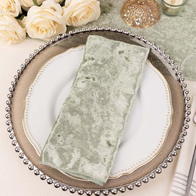 5 Pack Premium Crushed Velvet 20’’x20’’ Napkins Sage Green - Rich & Textured Finish Dinner Napkins - Napkins