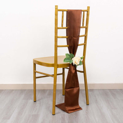 5 Pack Satin Chair Sashes Cinnamon Brown - Durable Chair Bows with Shiny Finish 6’’x106’’ - Chair Sashes