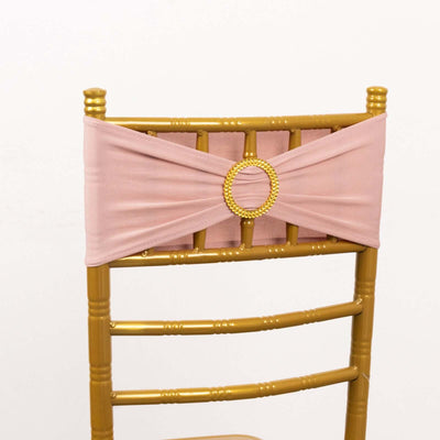 5 Pack Spandex Chair Sashes Dusty Rose with Gold Rhinestone Buckles - Reusable Four-Way Stretch Sash Bands 5’’x14’’
