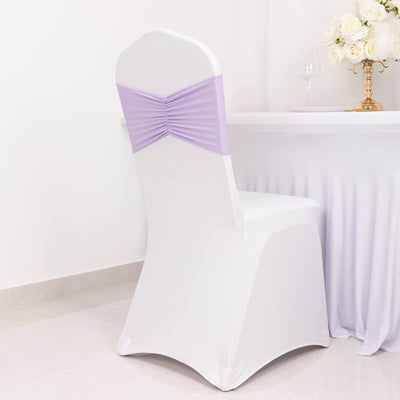 5 Pack Spandex Chair Sashes Lavender Lilac Ruffled Style - Wide Easy to Use Stretch Chair Bands 8’’x13’’ - Chair Sashes
