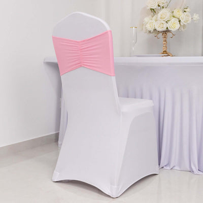 5 Pack Spandex Chair Sashes Pink Ruffled Style - Wide Easy to Use Stretch Chair Bands 8’’x13’’ - Chair Sashes